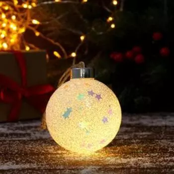 Шар пластик свет d-8 см "Пора чудес" звёзды снегопад, белый