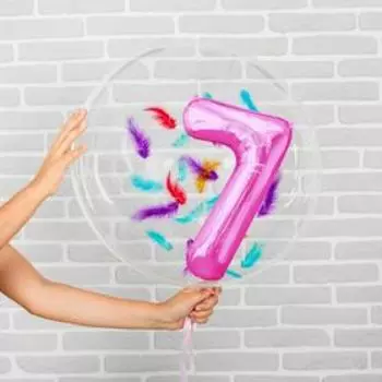 Шар полимерный 16", 20" «7 лет», фольга, перья, розовый
