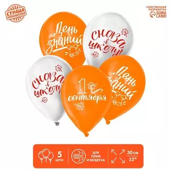 Воздушные шары латексные 12" «День знаний», 5 шт.