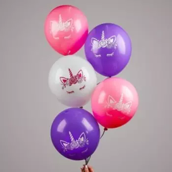 Шар латексный 12" "Единорог-мордочка", 1 ст., 5 шт.