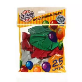 Шар воздушный 12" «Снеговик», зелёный, красный, белый 25 шт.