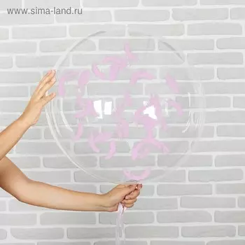 Шар воздушный 18" прозрачный, перья розовые