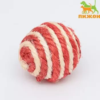 Шарик для кошек из сизали, 4.5 см, белый/красный