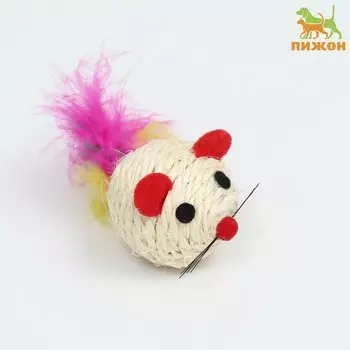 Шарик-мышь из сизаля, 4.2 см, белый