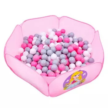 Шарики для сухого бассейна с рисунком, диаметр шара 7,5 см, набор 150 штук, цвет розовый, белый, серый