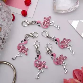 Шарм "Фламинго", цвет розовый в серебре