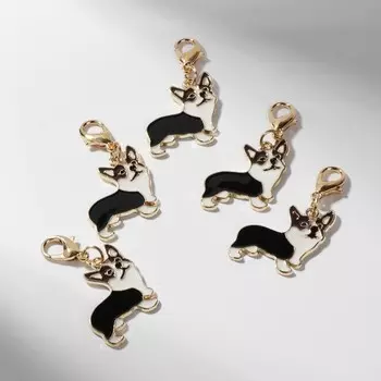 Шарм для браслета «Корги», чёрно-белый в золоте
