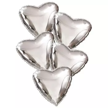 Шары фольгированные 19" «Сердца», набор 5 шт., цвет серебро