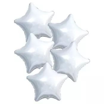 Шары фольгированные 19", звезда, белый блеск, набор 5 шт.