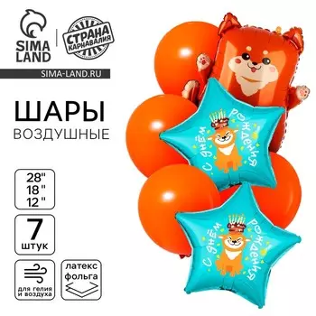 Воздушные шары, букет «С днём рождения. Сиба-ину», набор 7 шт.