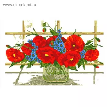 Канва с нанесённым рисунком для вышивки крестиком «Маки у окна», размер 22x30 см