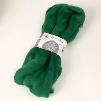 Шерсть для валяния 100% полутонкая шерсть 50гр (594-т.зеленый)