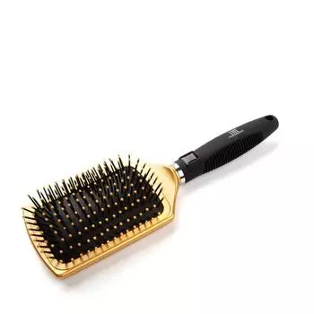 Щетка массажная для волос TNL прямоугольная широкая, нейлоновые штифты, 65 мм, золотая