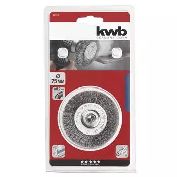 Щетка плоская для дрели KWB, d=75 мм, проволока d=0.2 мм, хвостовик d=6 мм, сталь HSS