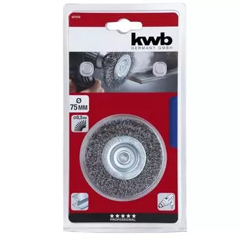 Щетка плоская для дрели KWB, жесткая, d=75 мм, проволока d=0.35 мм, хвостовик d=6 мм, сталь HSS 70