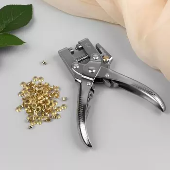 Щипцы с дыроколом для установки блочек, с блочками, d=4 мм, 1710 см, цвет серебряный