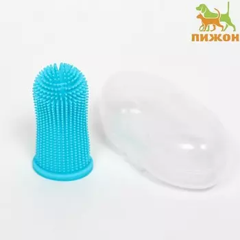 Щётка для чистки зубов животных, 5,5 х 2,5 см, голубая, контейнер 7 х 4 см