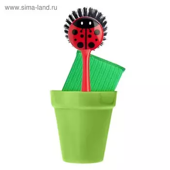 Щётка для посуды + губка на подставке Ladybug