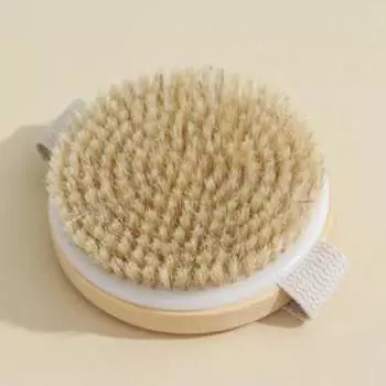 Щётка для сухого массажа Доляна, с ремешком, 10×10×3 см, натуральная щетина