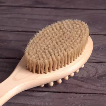 Щётка для сухого массажа Доляна, с ручкой и массажёром, натуральная щетина