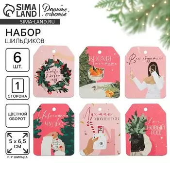 Шильдик на подарок «Всё сбудется!», набор 6 штук, стильные девушки, 16 х 24 см, Новый год