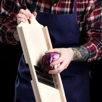 Шинковка деревянная "Славянская", 3 лезвия, нержавеющая сталь, 18 х 45 см, массив бука