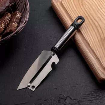 Шинковка, нож для нарезки, открывалка Доляна «Помощник», 3 в 1, 19.5 см (лезвие 9.8 см), цвет серебряный, чёрный