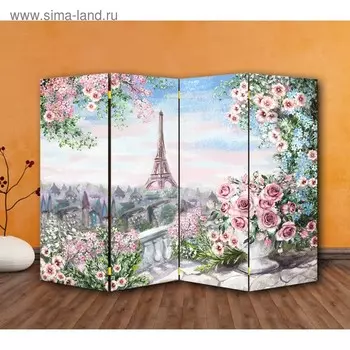 Ширма "Картина маслом. Розы и Париж", двухсторонняя, 200 х 160 см