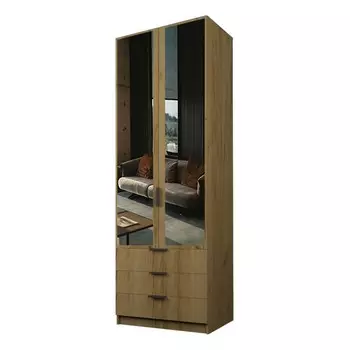 Шкаф 2-х дверный «Экон», 8005202300 мм, 3 ящика, зеркало, полки, цвет дуб крафт золотой