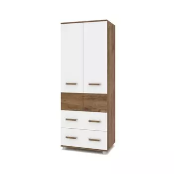 Шкаф 2-х створчатый с ящикими Виора В23 Табачный дуб/белый