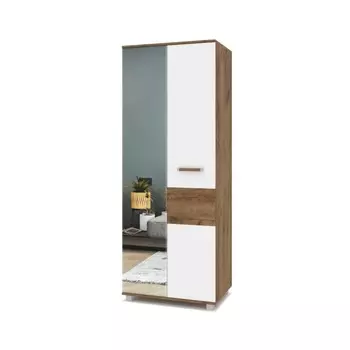 Шкаф 2-х створчатый с зеркалом Виора В21 Табачный дуб/белый