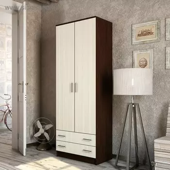 Шкаф прямой двухстворчатый «Дуэт», 2 ящика, 8004802200 мм, цвет венге/лоредо