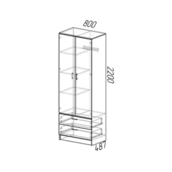 Шкаф прямой двухстворчатый «Дуэт», 2 ящика, 8004802200 мм, цвет ясень шимо светлый/тёмный
