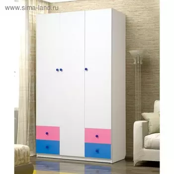 Шкаф 3-х дверный «Радуга», 12004902100 мм, цвет белый / розовый / синий