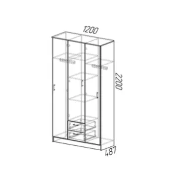 Шкаф прямой трёхстворчатый «Трио», 2 ящика, 12004822200 мм, цвет венге/лоредо