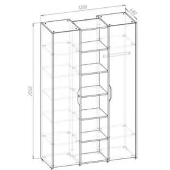 Шкаф 3-х секционный Мико 1280х480х2050 белый/бриллиант