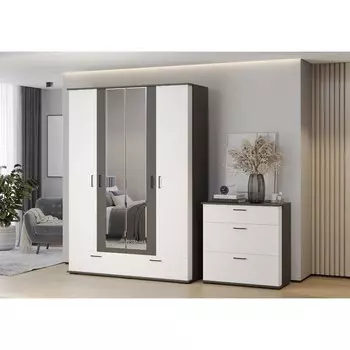 Шкаф 4-х дверный «Даллас» с двумя ящиками, 16005602220 мм, цвет графит / белый