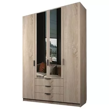 Шкаф 4-х дверный «Экон», 16005202300 мм, 3 ящика, 2 зеркала, цвет дуб сонома