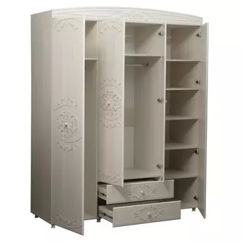 Шкаф 4-х дверный «Каролина», 18025842190 мм, зеркало, патина, цвет вудлайн кремовый