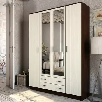 Шкаф прямой четырёхстворчатый «Квадро», 2 ящика, 16004872200 мм, цвет венге/лоредо