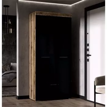 Шкаф прямой двухстворчатый «БАСТОН», 1 ящик, 9024002000 мм, цвет дуб делано/чёрный глянец