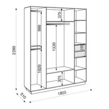Шкаф четырёхдверный «Тиффани», 51018002280 мм, цвет белый текстурный