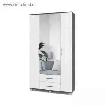 Шкаф четырёхстворчатый с зеркалом и ящиками Карина К43 1200x420x2100 Анкор темный/светлый