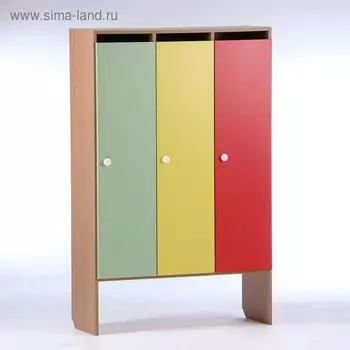 Шкаф для одежды 904х340х1420 (3-мест), ЛДСП, корпус - бук, фасады - цветные