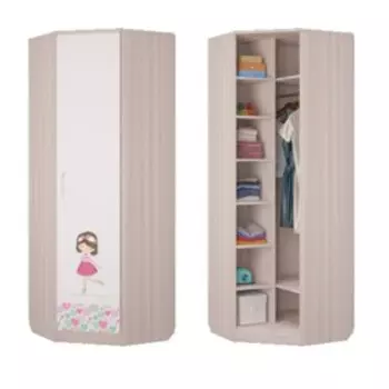 Шкаф для платья и белья угловой Адель, 761х761х2136, Ясень светлый/Белый