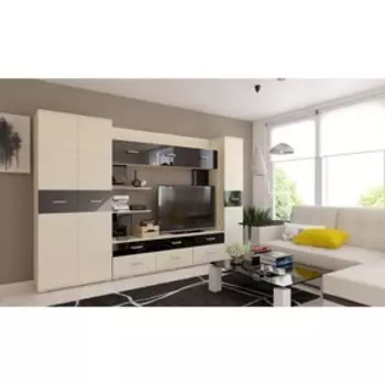 Стенка «Сити 30», 18024141950 мм, цвет сосна карелия / чёрный глянец