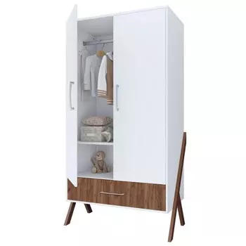 Шкаф двухсекционный Polini kids Porto 3100, с ящиком, 51х103.4х190.4 см, цвет белый-дуб крафт