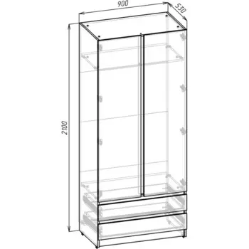 Шкаф двухстворчатый для одежды «Клик Мебель», 2 ящика, 9005302100 мм, цвет крафт белый