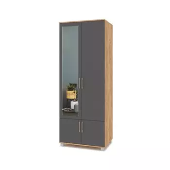 Шкаф Ева 2-х створчатый с зеркалом, 800х520х2100 Золотой дуб/графит