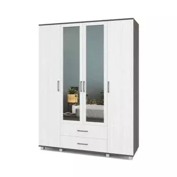 Шкаф Ева Е43 520х1600х2100 четырёхстворчатый с зеркалом и ящиками Анкор темный/светлый